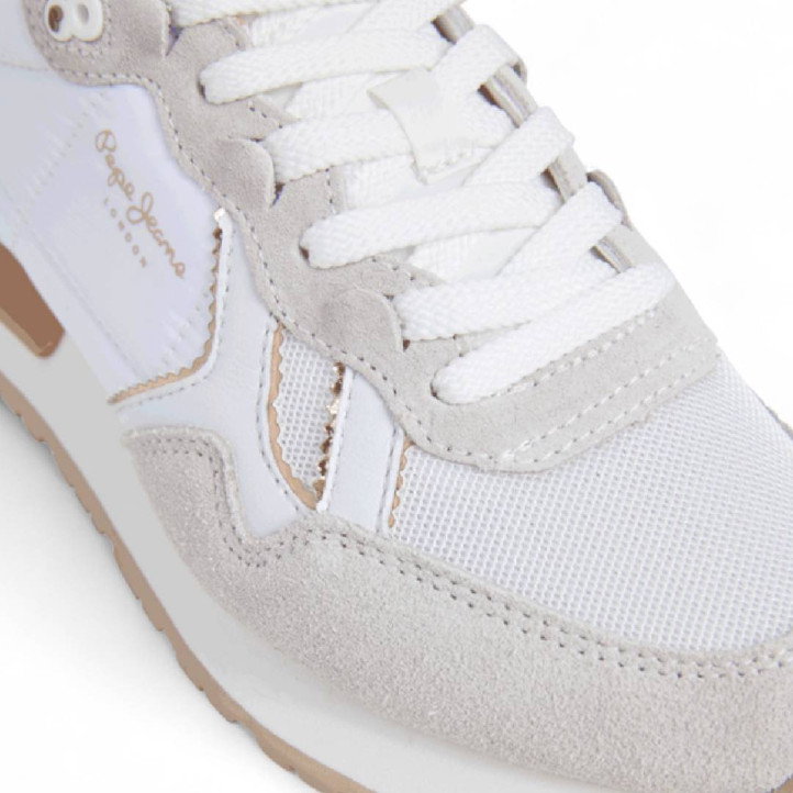 Zapatillas urban Pepe Jeans brit mirror blancas con detalles marrones y dorados - Querol online