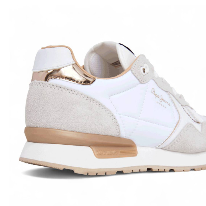 Zapatillas urban Pepe Jeans brit mirror blancas con detalles marrones y dorados - Querol online