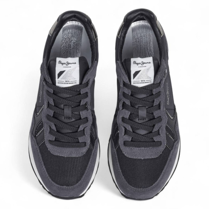 Zapatillas urban Pepe Jeans brit mirror negras con detalles grises y plateados - Querol online