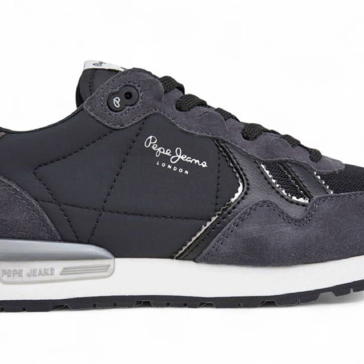 Zapatillas urban Pepe Jeans brit mirror negras con detalles grises y plateados - Querol online