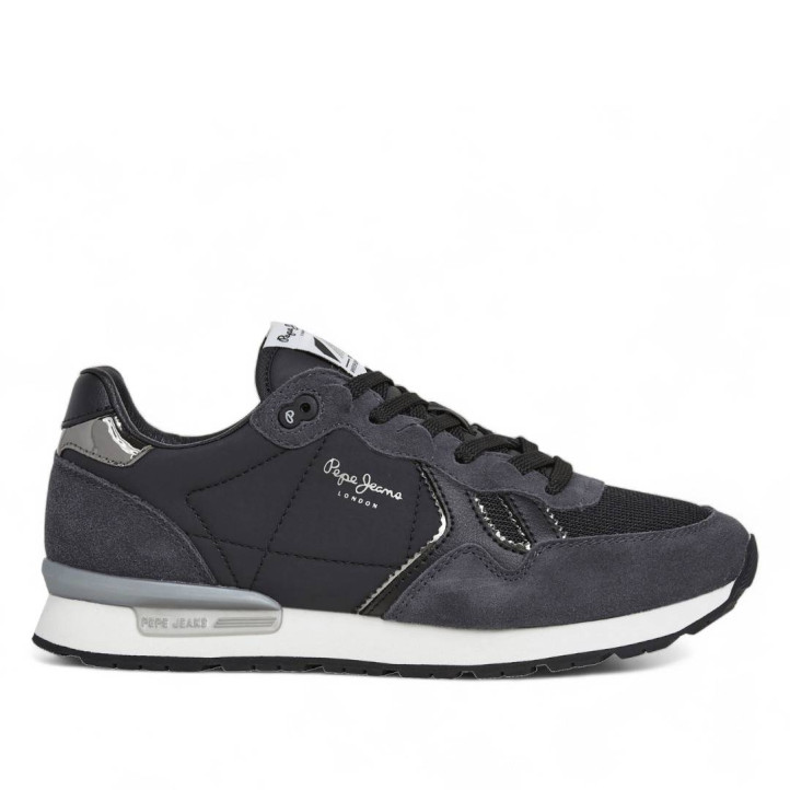 Zapatillas urban Pepe Jeans brit mirror negras con detalles grises y plateados - Querol online