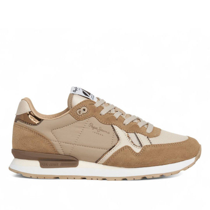 Zapatillas urban Pepe Jeans brit mirror marrones con detalles beige y dorados - Querol online