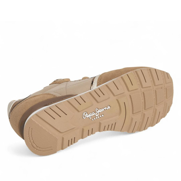 Zapatillas urban Pepe Jeans brit mirror marrones con detalles beige y dorados - Querol online