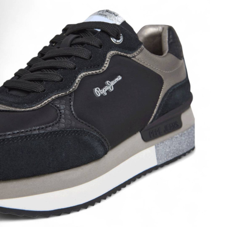 Zapatillas urban Pepe Jeans rusper glam negras con detalles plateados - Querol online