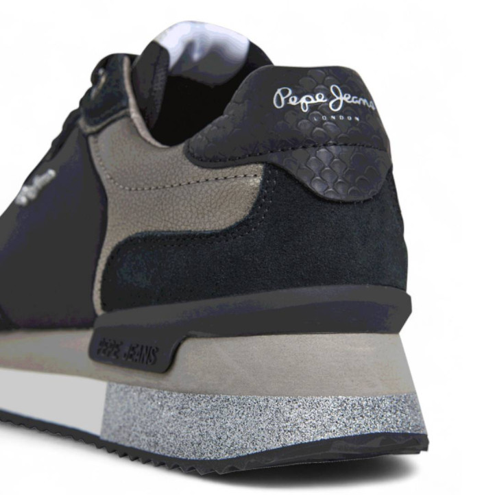 Zapatillas urban Pepe Jeans rusper glam negras con detalles plateados - Querol online