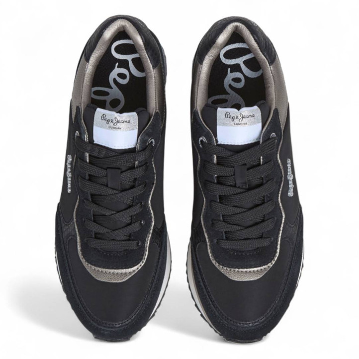 Zapatillas urban Pepe Jeans rusper glam negras con detalles plateados - Querol online