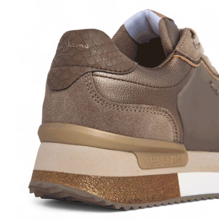 Zapatillas urban Pepe Jeans rusper glam marrones con detalles en bronce - Querol online