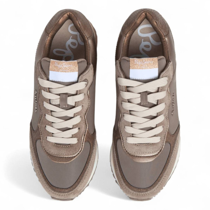 Zapatillas urban Pepe Jeans rusper glam marrones con detalles en bronce - Querol online