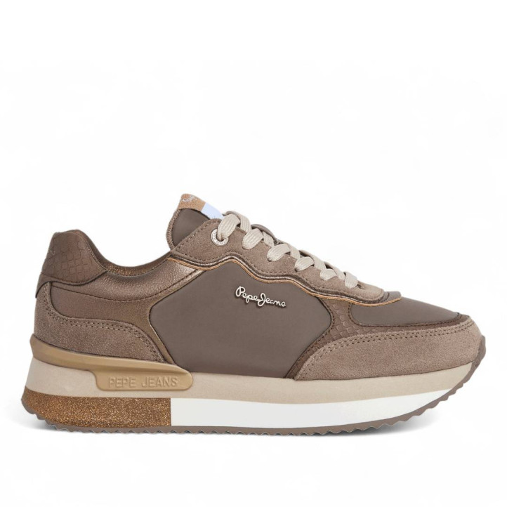 Zapatillas urban Pepe Jeans rusper glam marrones con detalles en bronce - Querol online