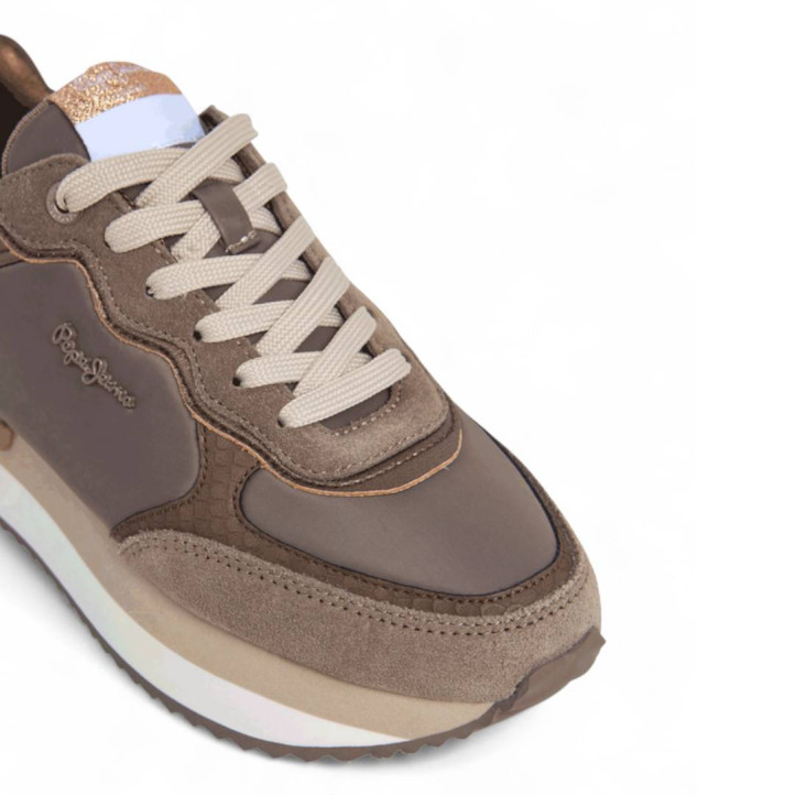 Zapatillas urban Pepe Jeans rusper glam marrones con detalles en bronce - Querol online