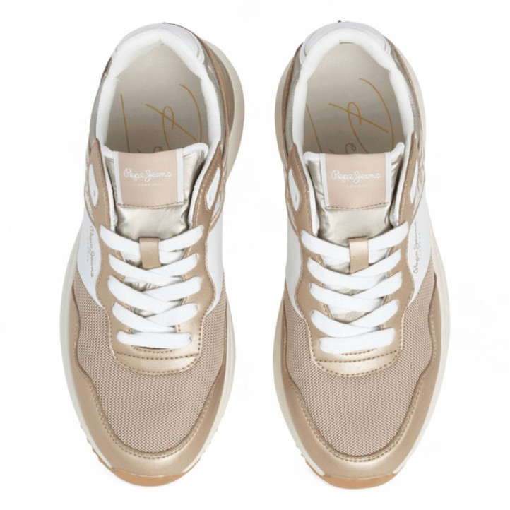 Zapatillas urban Pepe Jeans kimi mesh doradas con combinación de materiales - Querol online