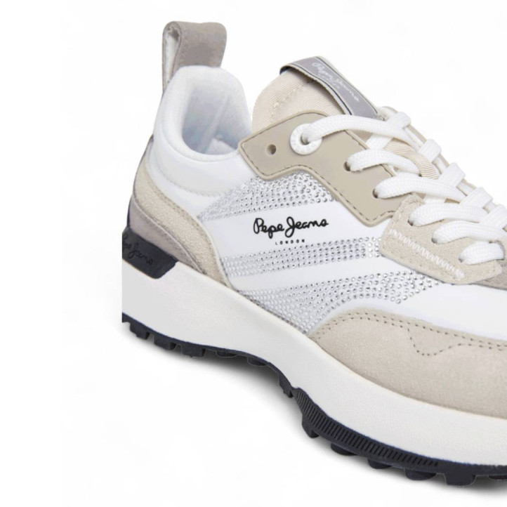 Zapatillas urban Pepe Jeans lucky party blancas con tirador trasero y brillantes - Querol online