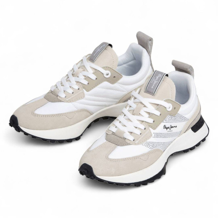 Zapatillas urban Pepe Jeans lucky party blancas con tirador trasero y brillantes - Querol online