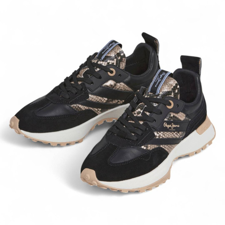 Zapatillas urban Pepe Jeans lucky fenix negras con animal print - Querol online