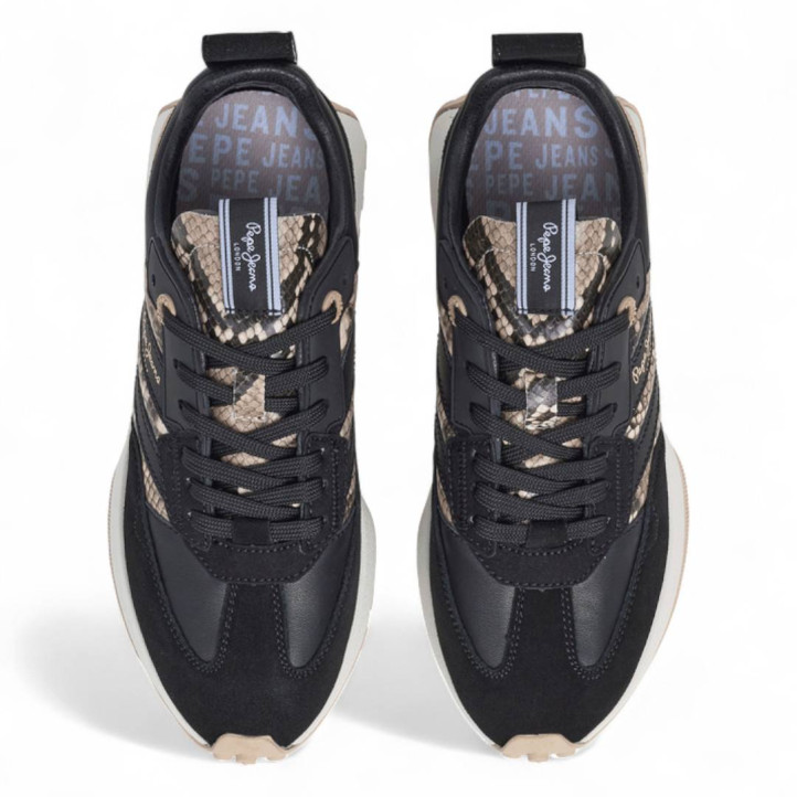 Zapatillas urban Pepe Jeans lucky fenix negras con animal print - Querol online