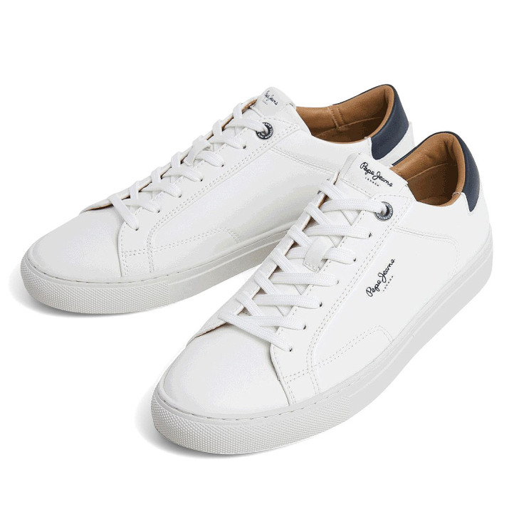 Zapatillas deportivas Pepe Jeans joe basic blancas con panel trasero azul - Querol online