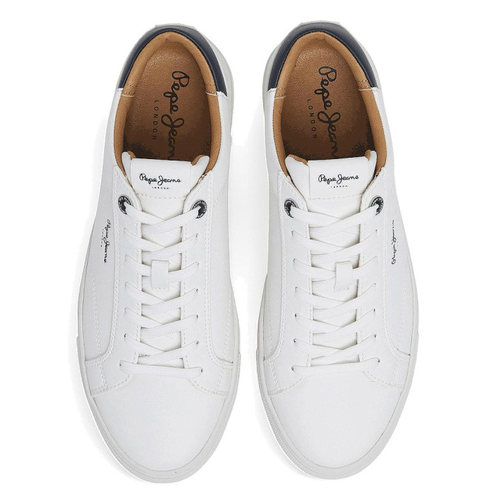Zapatillas deportivas Pepe Jeans joe basic blancas con panel trasero azul - Querol online