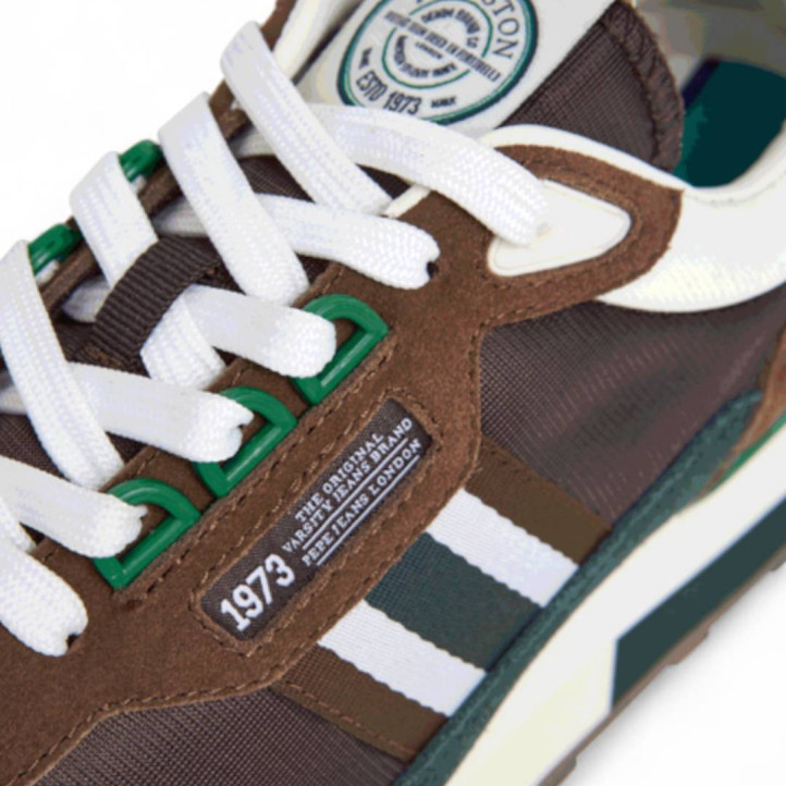 Zapatillas deportivas Pepe Jeans kingston college marrones con detalles verdes y blancos - Querol online