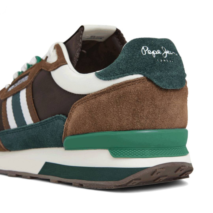 Zapatillas deportivas Pepe Jeans kingston college marrones con detalles verdes y blancos - Querol online