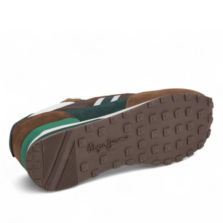 Zapatillas deportivas Pepe Jeans kingston college marrones con detalles verdes y blancos - Querol online