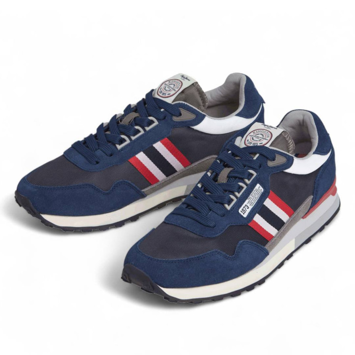 Zapatillas deportivas Pepe Jeans kingston college azules con detalles rojos y blancos - Querol online