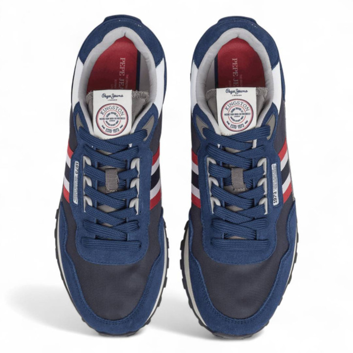 Zapatillas deportivas Pepe Jeans kingston college azules con detalles rojos y blancos - Querol online