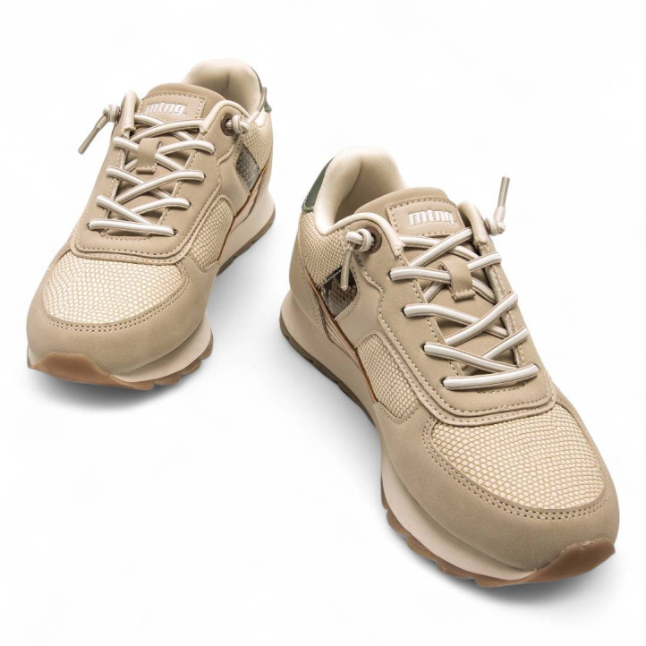 Zapatillas urban Mustang joggo sai beige con talón verde - Querol online
