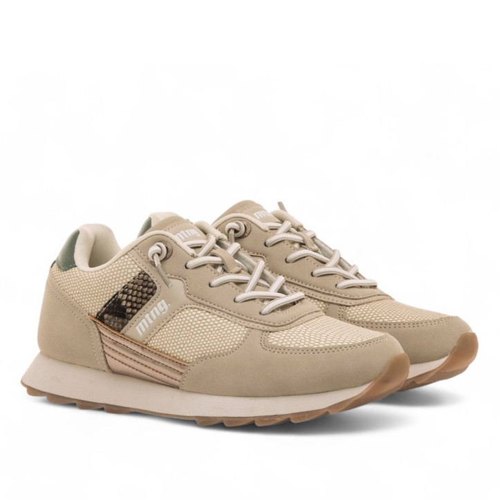 Zapatillas urban Mustang joggo sai beige con talón verde - Querol online