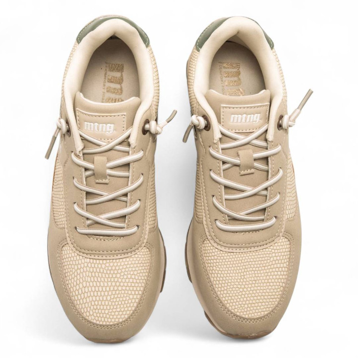 Zapatillas urban Mustang joggo sai beige con talón verde - Querol online