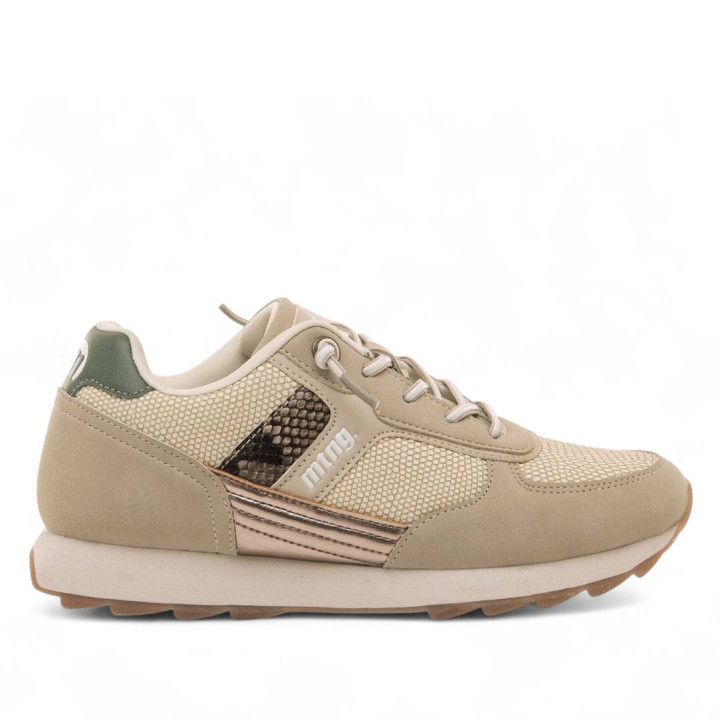 Zapatillas urban Mustang joggo sai beige con talón verde - Querol online