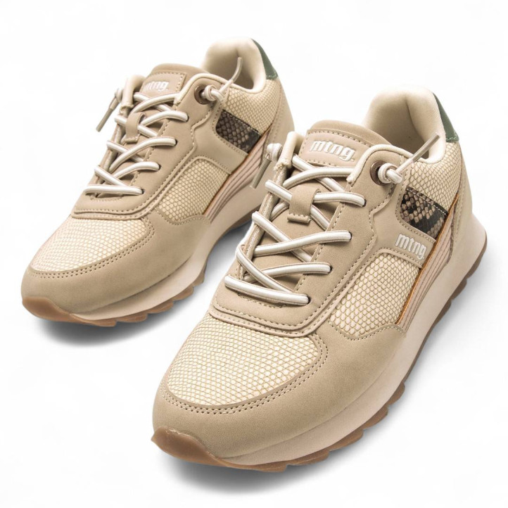 Zapatillas urban Mustang joggo sai beige con talón verde - Querol online