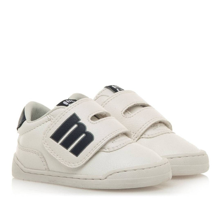 Zapatillas deporte Mustang free baby blancas con paneles azules y velcro respetuosas - Querol online