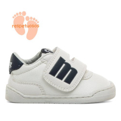 Sabatilles esport Mustang free baby blanques amb panells blaus i velcro respectuoses - Querol online