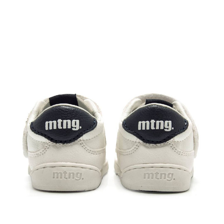 Zapatillas deporte Mustang free baby blancas con paneles azules y velcro respetuosas - Querol online
