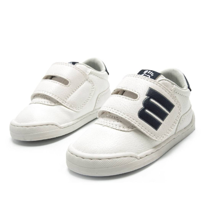 Zapatillas deporte Mustang free baby blancas con paneles azules y velcro respetuosas - Querol online
