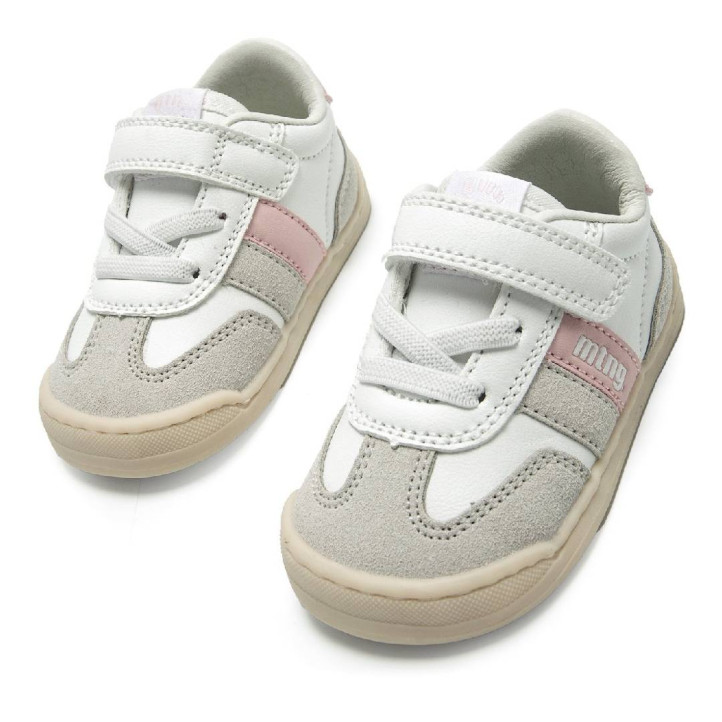 Zapatillas deporte Mustang free baby blancas y rosas con paneles de diferentes texturas respetuosas - Querol online