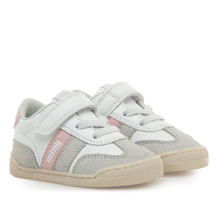 Zapatillas deporte Mustang free baby blancas y rosas con paneles de diferentes texturas respetuosas - Querol online