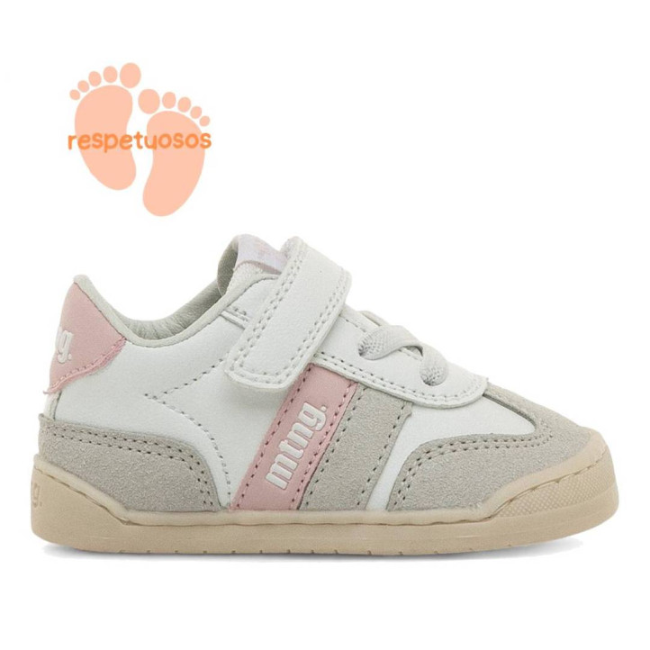 Zapatillas deporte Mustang free baby blancas y rosas con paneles de diferentes texturas respetuosas - Querol online
