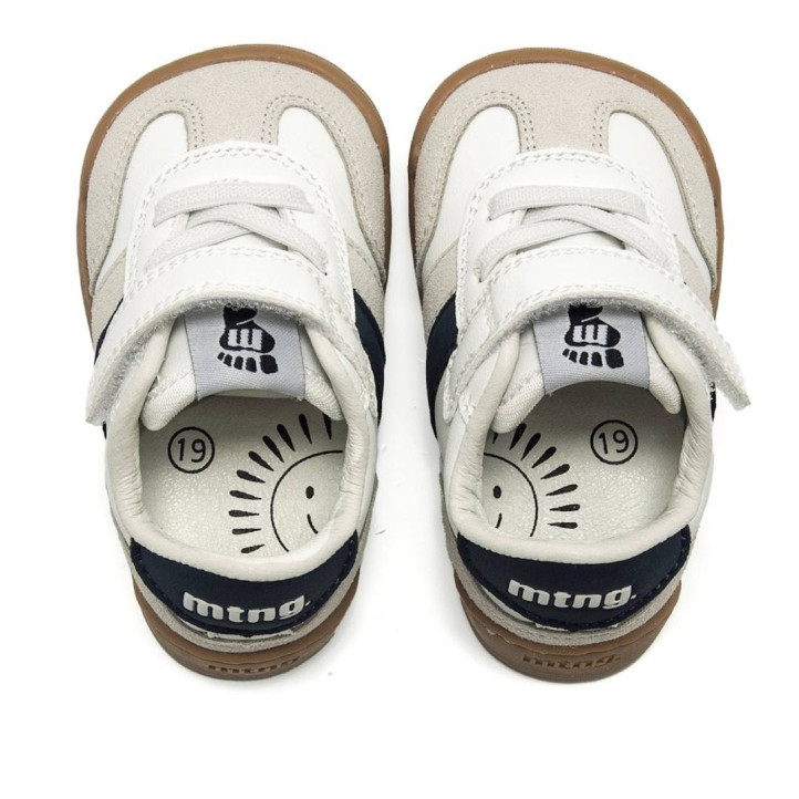 Zapatillas deporte Mustang free baby blancas y azules con paneles de diferentes texturas respetuosas - Querol online