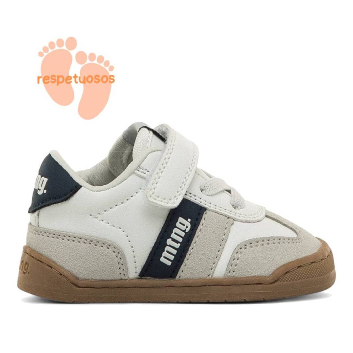 Zapatillas deporte Mustang free baby blancas y azules con paneles de diferentes texturas respetuosas - Querol online