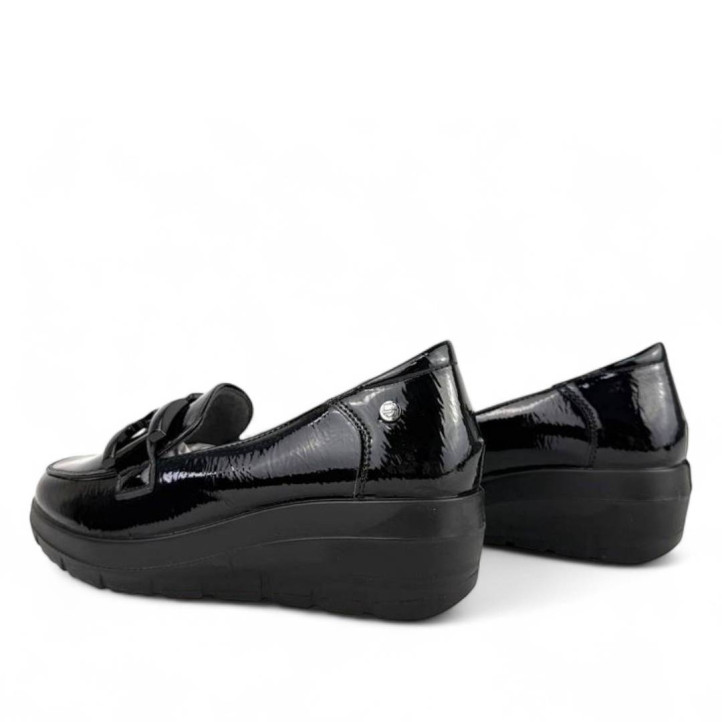 Zapatos cuña Mysoft negro con hebilla doble cuadrada y cuña - Querol online