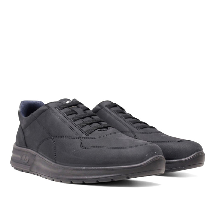 Zapatos sport Luisetti negros con cordones elásticos de piel y plantilla extraíble - Querol online