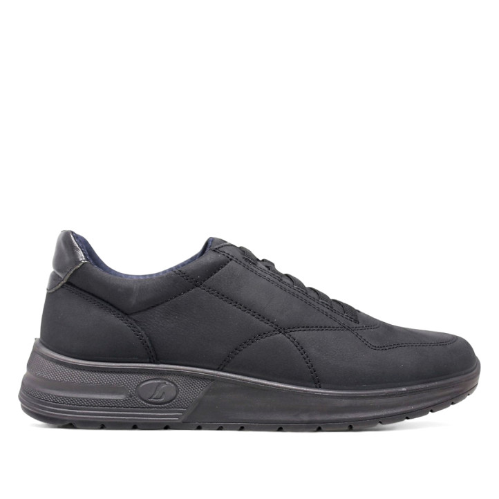Zapatos sport Luisetti negros con cordones elásticos de piel y plantilla extraíble - Querol online