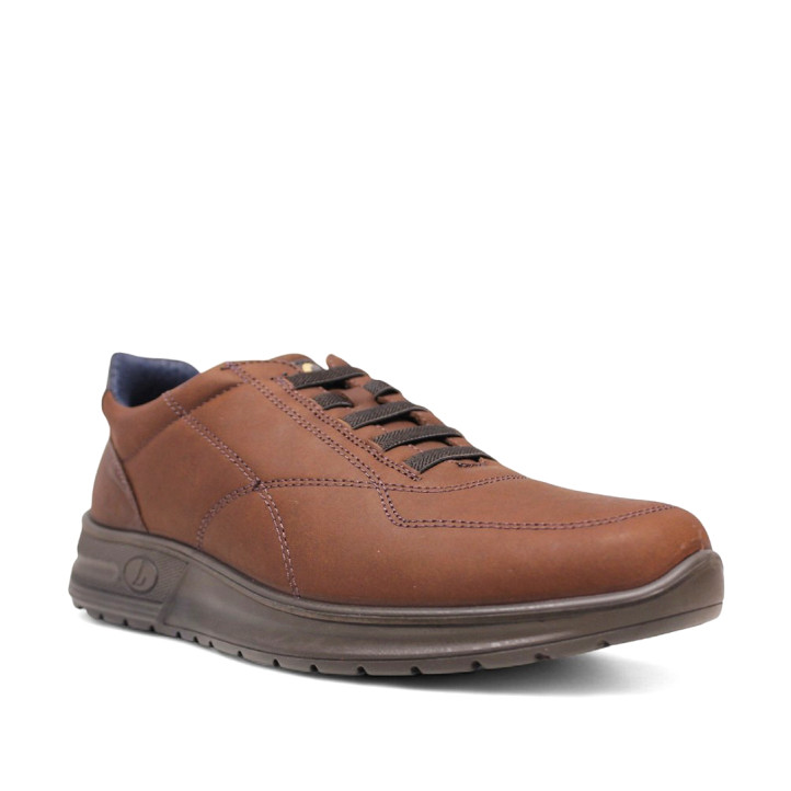 Zapatos sport Luisetti marrones con cordones elásticos de piel y plantilla extraible - Querol online