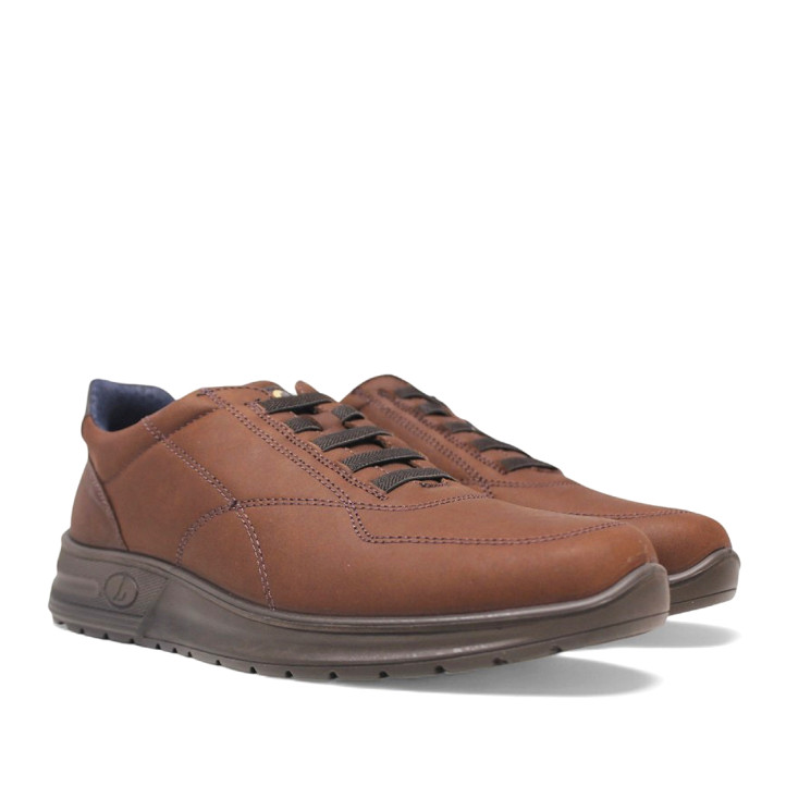 Sabates sport Luisetti marrons amb cordons elàstics de pell i plantilla extraible - Querol online
