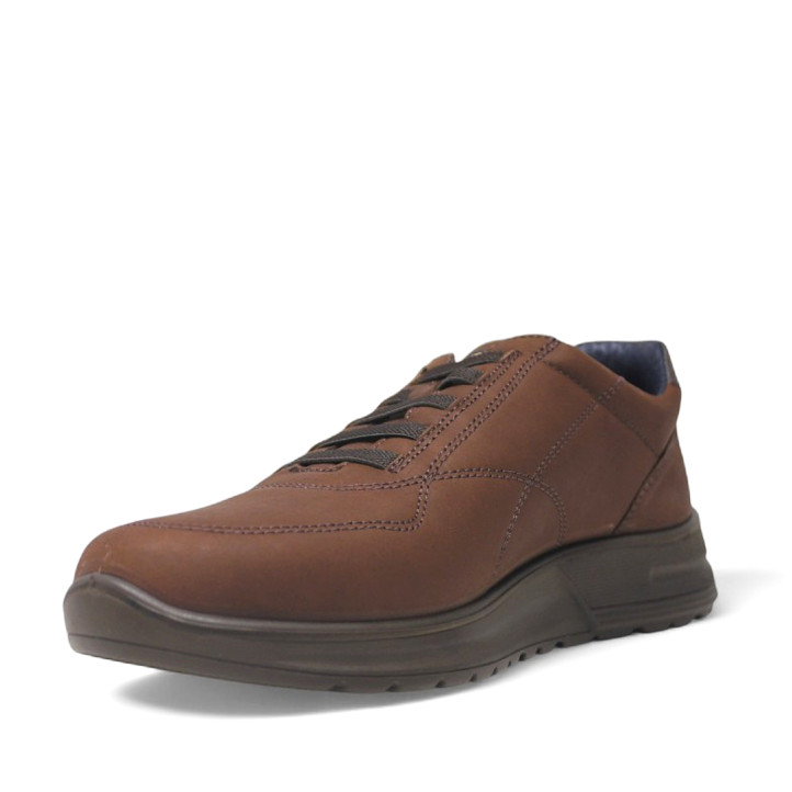 Sabates sport Luisetti marrons amb cordons elàstics de pell i plantilla extraible - Querol online