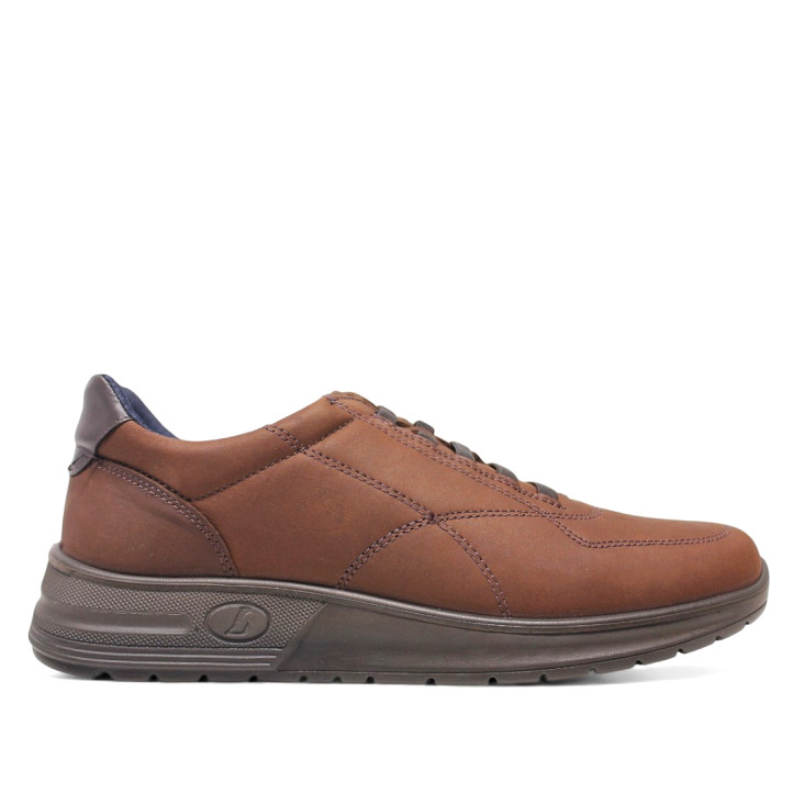 Sabates sport Luisetti marrons amb cordons elàstics de pell i plantilla extraible - Querol online