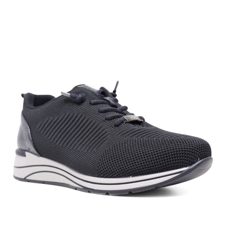 Zapatillas cuña Treintas negras con panel trasero efecto serpiente - Querol online