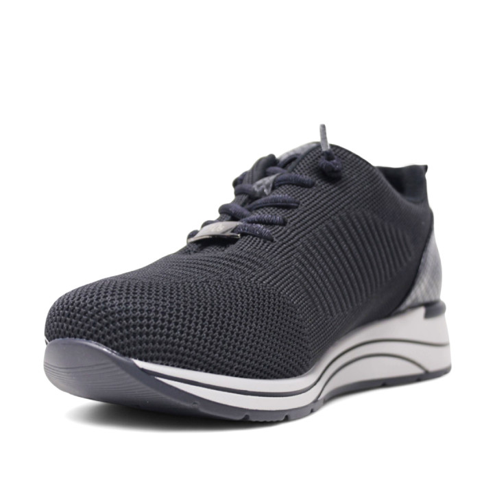 Zapatillas cuña Treintas negras con panel trasero efecto serpiente - Querol online