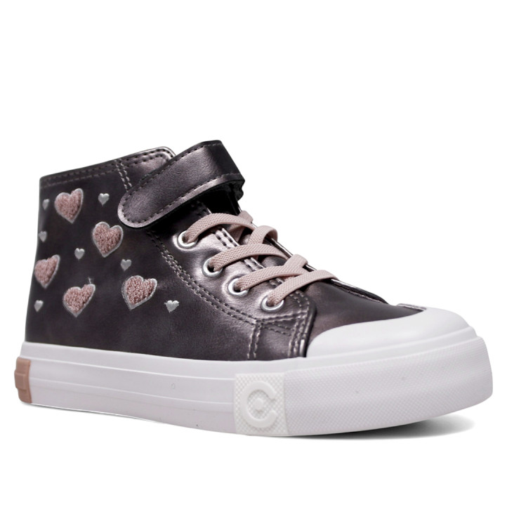 Zapatillas Conguitos plateadas con corazones rosas cordones elásticos y cierre con velcro - Querol online